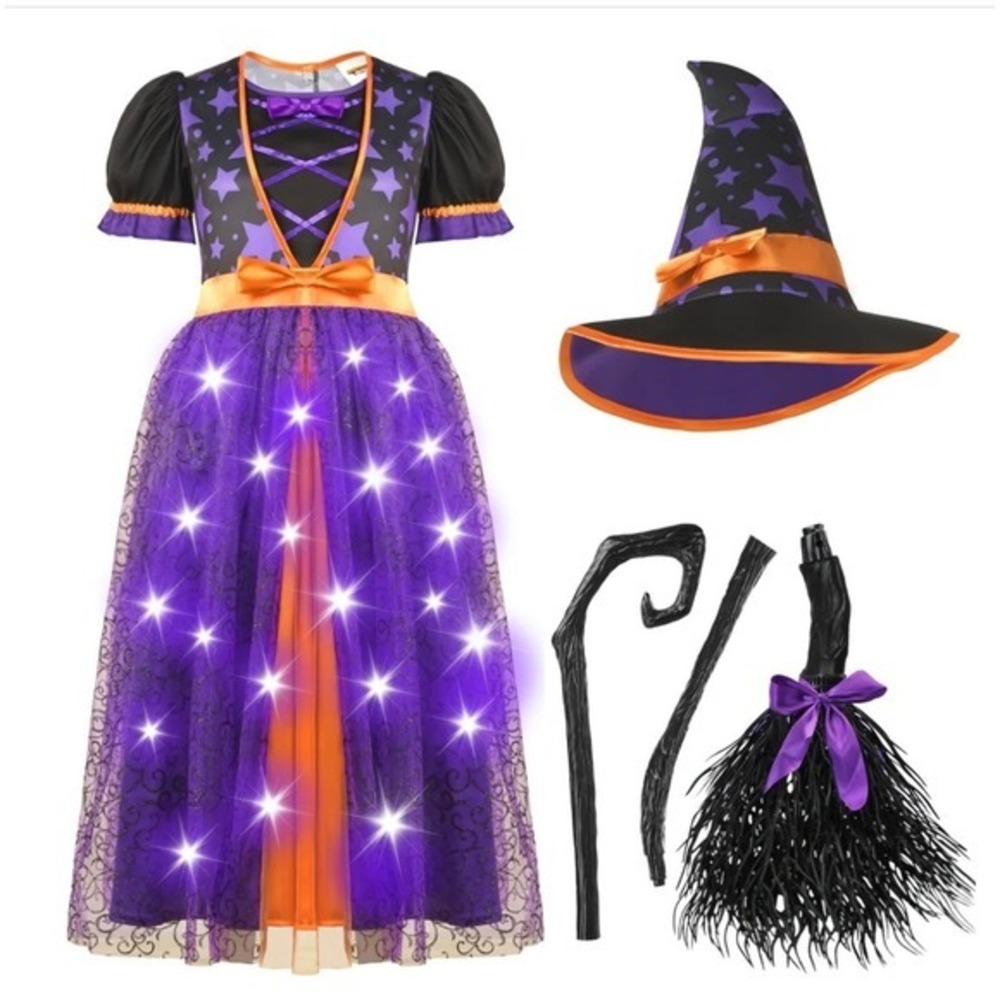 NEW Spooktacular Creations Light Up Witch Halloween Costume Girls  5-7 Yrs